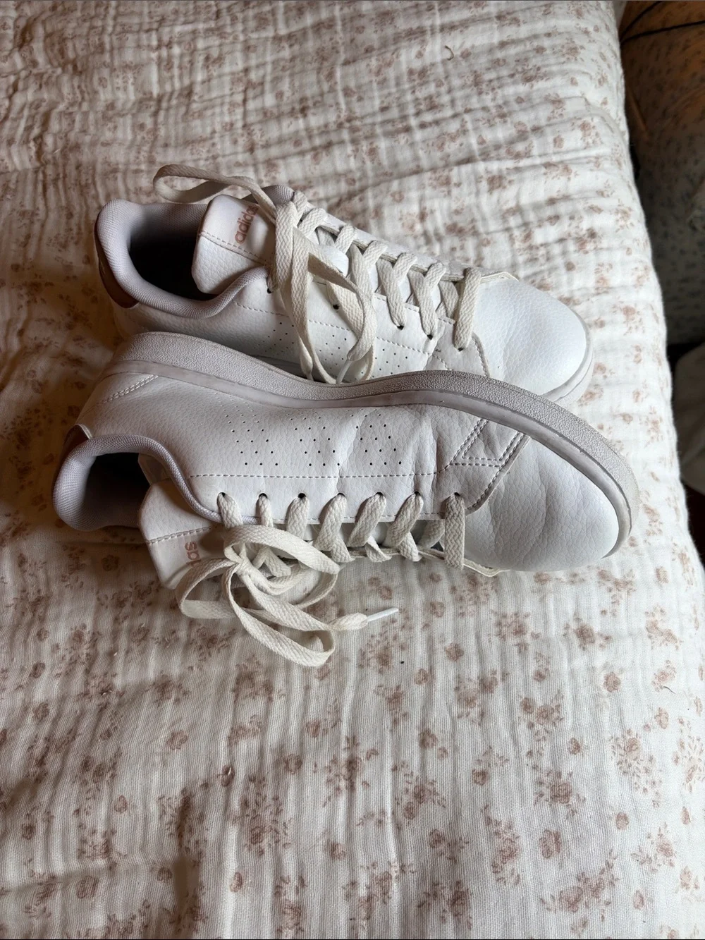 adidas White Leather Low-Top Sneakers with Subtle Gold Logo